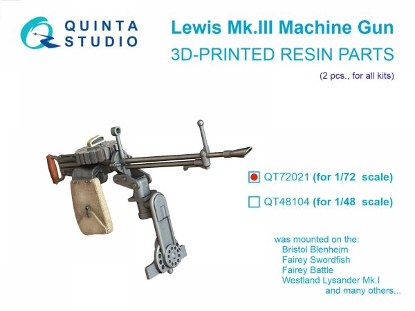 Quinta Studio QT72021 Lewis Mk.III Machine gun, 2 pcs (all kits) 1/72