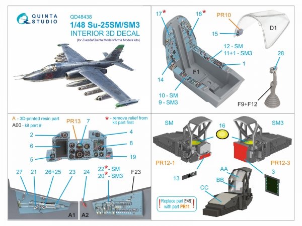 Quinta Studio QD+48438 Su-25SM/SM3 3D-Printed coloured Interior on decal paper (Zvezda/Quinta Models/Arma Models) 1/48