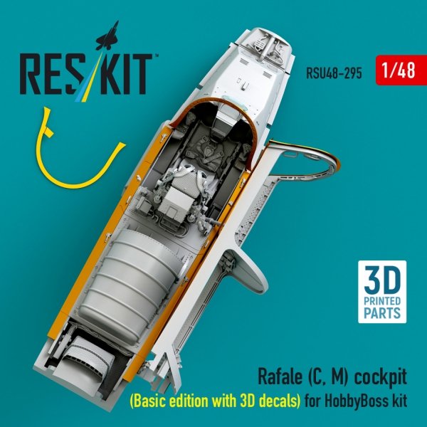 RESKIT RSU48-0295 Rafale (C, M) cockpit (Basic edition with 3D decals) for HobbyBoss kit (3D printed) 1/48