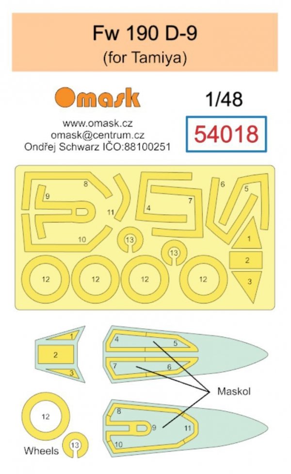 Omask 54018 Fw 190 D mask (for Tamiya) 1/48