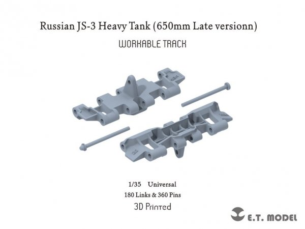 E.T. Model P35-051 Russian JS-3 Heavy Tank 650mm Late version Workable Track ( 3D Printed ) 1/35