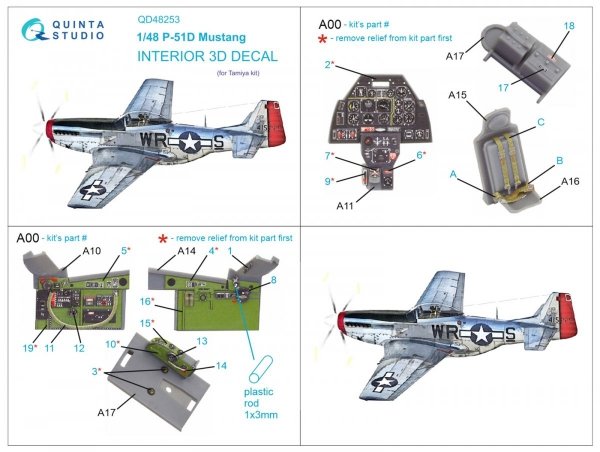 Quinta Studio QD48253 P-51D 3D-Printed &amp; coloured Interior on decal paper ( Tamiya ) 1/48