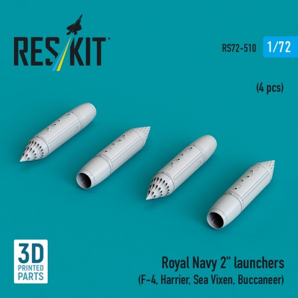 RESKIT RS72-0510 Royal Navy 2" launchers (4 pcs) (F-4, Harrier, Sea Vixen, Buccaneer) (3D Printed) (1/72)