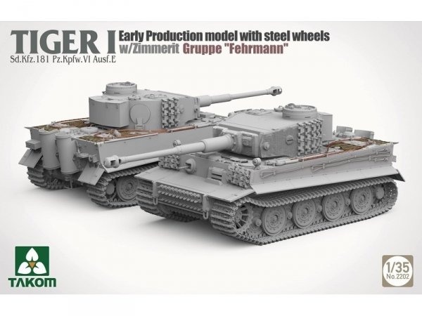 Takom 2202 Tiger I Sd.Kfz.181 Pz.Kpfw.VI Ausf.E - Early-Production Model With Steel Wheels And Zimmerit, Gruppe 'Fehrmann' 1/35