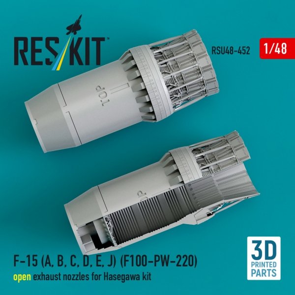 RESKIT RSU48-0452 F-15 (A, B, C, D, E, J) (F100-PW-220) open exhaust nozzles for Hasegawa kit (3D Printed) (1/48)