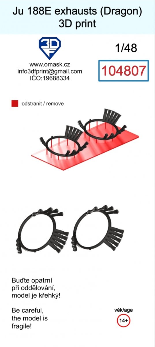 Omask 104807 Ju 188E exhaust (Dragon) 3D print 1/48