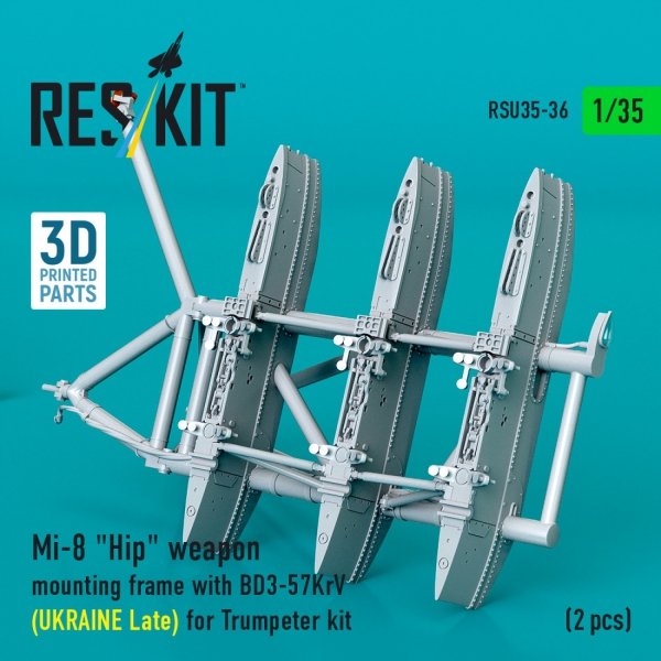 RESKIT RSU35-0036 Mi-8 "Hip" weapon mounting frame with BD3-57KrV (UKRAINE Late) for Trumpeter kit (2 pcs) (3D Printed) (1/35)