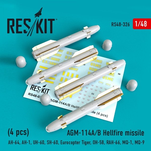 RESKIT RS48-0326 AGM-114A/B HELLFIRE MISSILES (4 PCS) 1/48