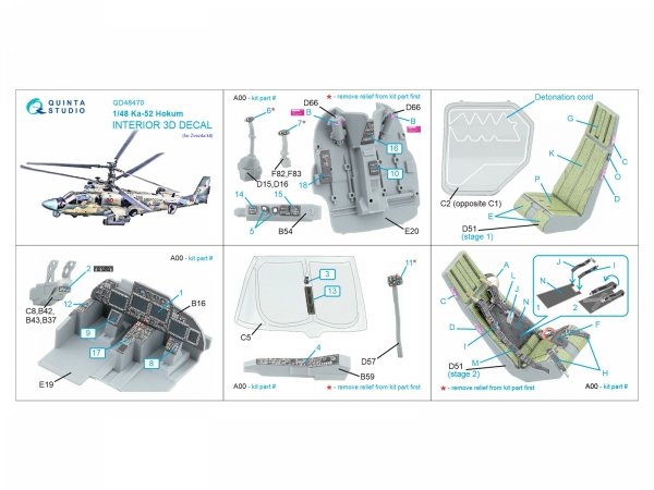 Quinta Studio QD48470 Ka-52 3D-Printed coloured Interior on decal paper (Zvezda) 1/48