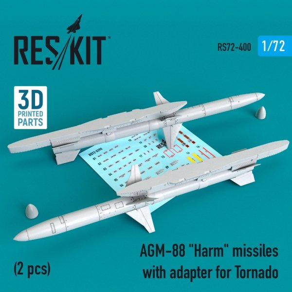 RESKIT RS72-0400 AGM-88 &quot;HARM&quot; MISSILES WITH ADAPTER FOR TORNADO (2 PCS) 1/72