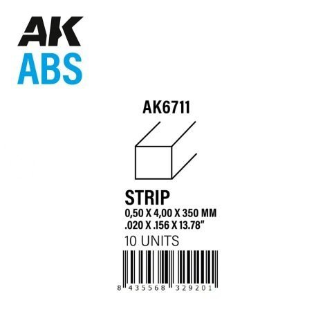 AK Interactive AK6711 STRIPS 0.50 X 4.00 X 350MM – ABS STRIP – 10 UNITS PER BAG