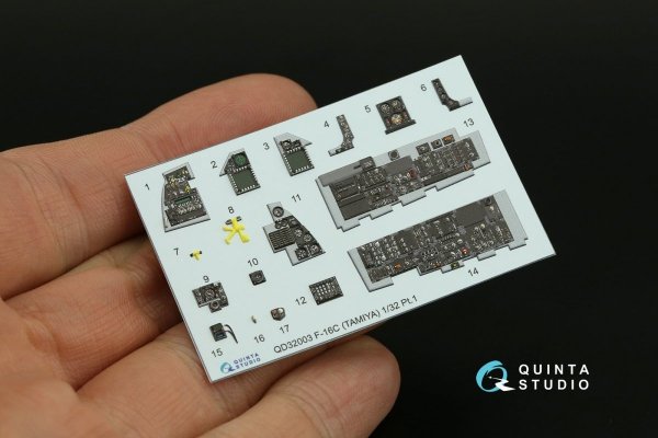Quinta Studio QDS-32003 F-16C 3D-Printed &amp; coloured Interior on decal paper ( Tamiya ) (small version) 1/32
