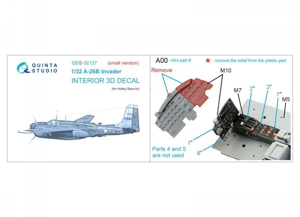 Quinta Studio QDS-32127 A-26B 3D-Printed &amp; coloured Interior on decal paper (Hobby Boss) (small version) 1/32