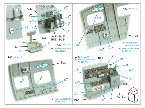 Quinta Studio QD32236 Boeing B-17E/F Navigator, bombardier, waist and tail gunners compartments. 3D-Printed coloured Interior (HK models) 1/32