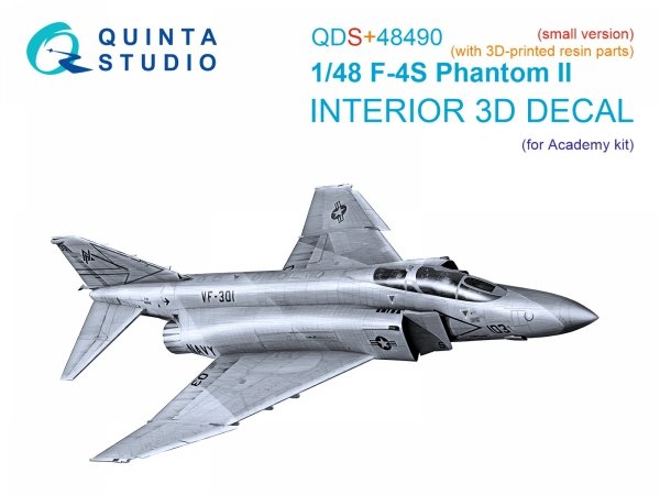 Quinta Studio QDS+48490 F-4S Phantom II 3D-Printed &amp; coloured Interior on decal paper (Academy) (Small version) (with 3D-printed resin parts) 1/48