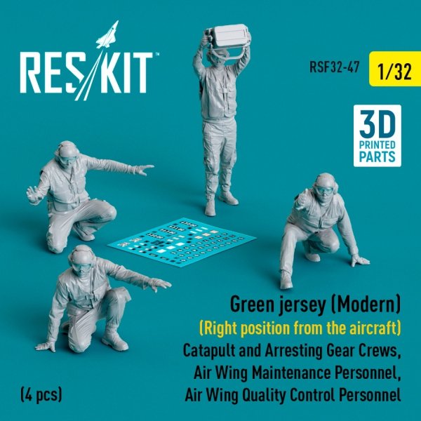 RESKIT RSF32-0047 Green jersey (Modern) (Right position from the aircraft) Catapult and Arresting Gear Crews, Air Wing Maintenance Personnel, Air Wing Quality Control Personnel (4 pcs) (3D Printed) 1/32