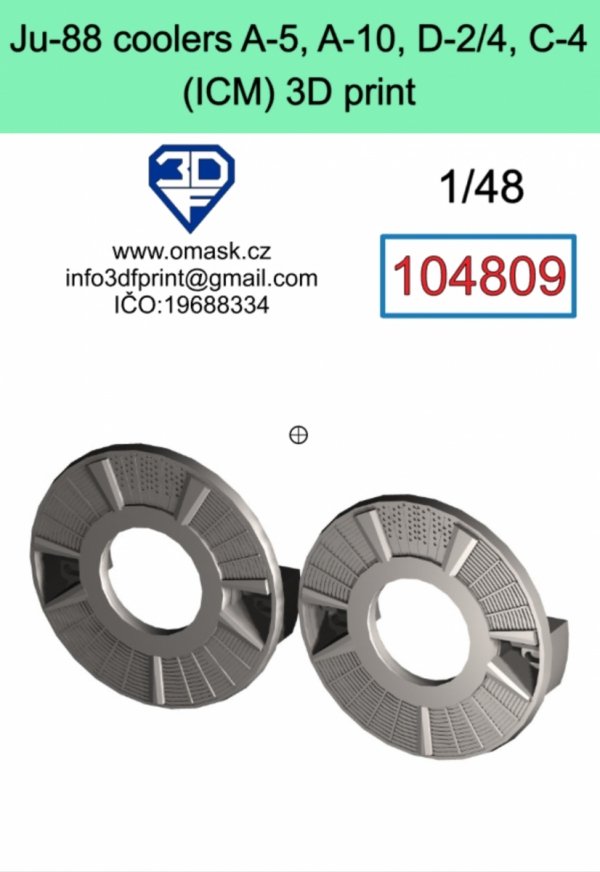 Omask 104809 Ju-88 coolers A-5/A-10/D-2/D-4 /C-4 (ICM) 3D print 1/48