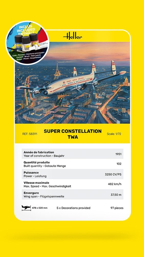 Heller 58391 Super Constellation TWA - Starter Kit 1/72