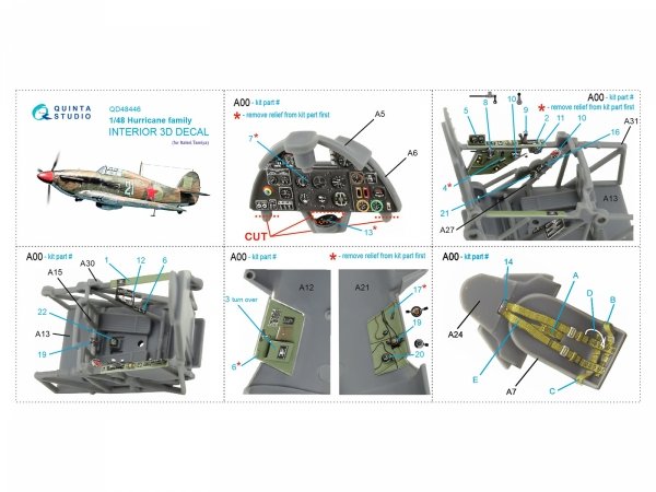Quinta Studio QD48446 Hurricane family 3D-Printed coloured Interior on decal paper (Italeri/Tamiya) 1/48