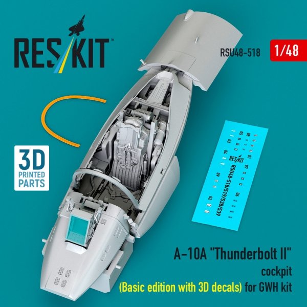 RESKIT RSU48-0518 A-10A "Thunderbolt II" cockpit (Basic edition with 3D decals) for GWH kit (3D Printed) (1/48)