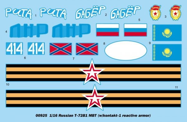 Trumpeter 00925 Russian T-72B1 MBT w/kontakt-1 reactive armor 1/16