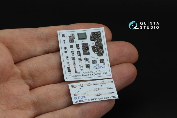 Quinta Studio QD48653 P-47D Thunderbolt Razorback 3D-Printed &amp; coloured Interior on decal paper (Miniart) 1/48