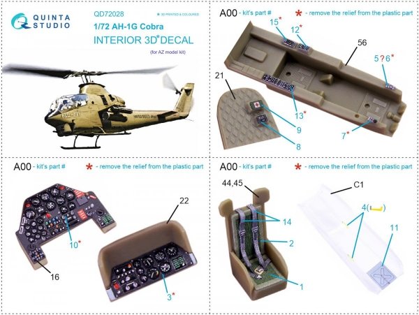 Quinta Studio QD72028 Ah-1G 3D-Printed &amp; coloured Interior on decal paper (AZ models) 1/72