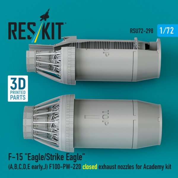 RESKIT RSU72-0298 F‑15 "Eagle/Strike Eagle" (A, B, C, D, E early, J) F100-PW-220 closed exhaust nozzles for Academy kit (3D Printed) (1/72)