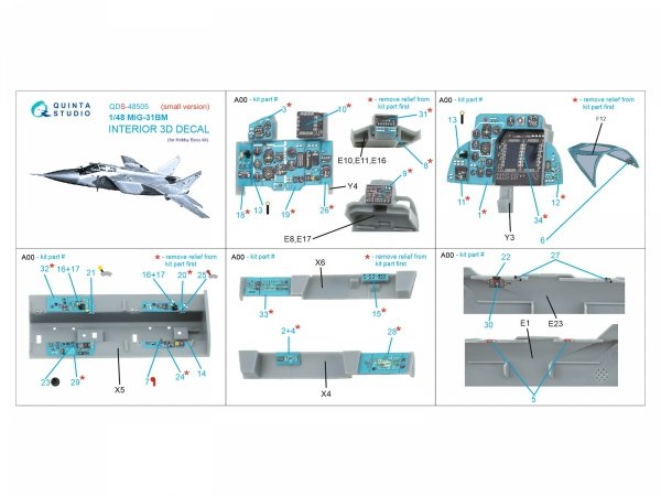 Quinta Studio QDS-48505 MiG-31BM 3D-Printed &amp; coloured Interior on decal paper (Hobby Boss) (Small version) 1/48