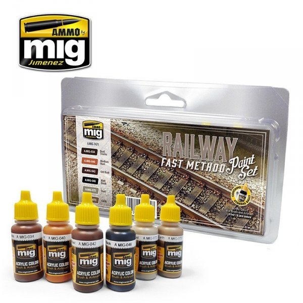 AMMO of Mig Jimenez 7471 Railway Fast Method Paint Set 6x17ml