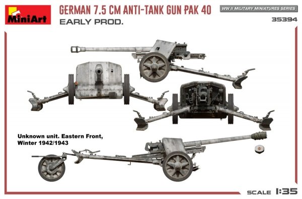 MiniArt 35394 GERMAN 7.5CM ANTI-TANK GUN PAK 40. EARLY PROD 1/35