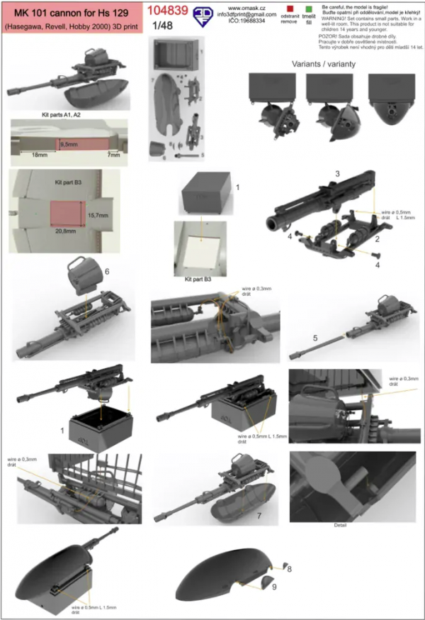 Omask 104841 MK 101 cannon for Hs 129 1/48
