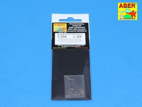 Aber 350L-69 Set of 20 pcs 20 mm /65 Breda gun barrels for Italian Navy ships (1:350)