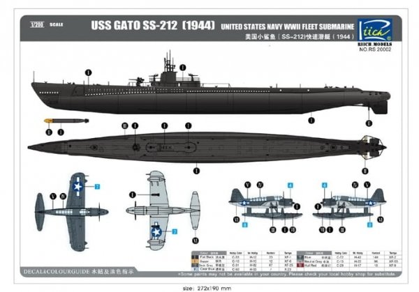 Riich Models 20002 USS Gato SS-212 1944 + OS2U Kingfisher 1/200