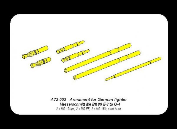 Aber A72 003 Armament for German fighter Me 109E-3 to G-4 (1:72)