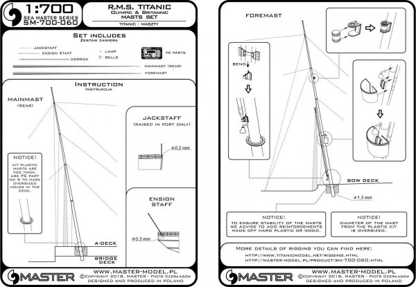 Master SM-700-060 R.M.S. Titanic (Olympic, Britannic) – zestaw masztów (1:700)