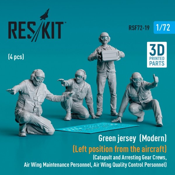 RESKIT RSF72-0019 Green jersey (Modern) (Left position from the aircraft) (Catapult and Arresting Gear Crews, Air Wing Maintenance Personnel, Air Wing Quality Control Personnel) (4 pcs) (3D Printed) 1/72