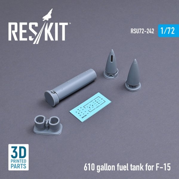 RESKIT RSU72-0242 610 GALLON FUEL TANK FOR F-15 (1 PCS) (3D PRINTED) 1/72
