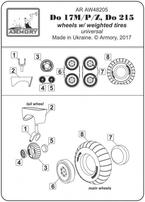 Armory Models AW48205 Dornier Do 17M/P/Z, Do 215 wheels w/weighted tires 1/48