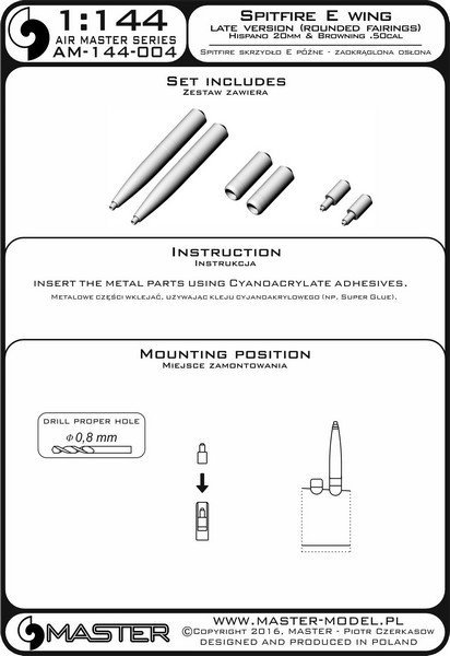 Master AM-144-004 Supermarine Spitfire E wing late (rounded fairings) - Hispano 20mm &amp; Browning .50cal in fairings