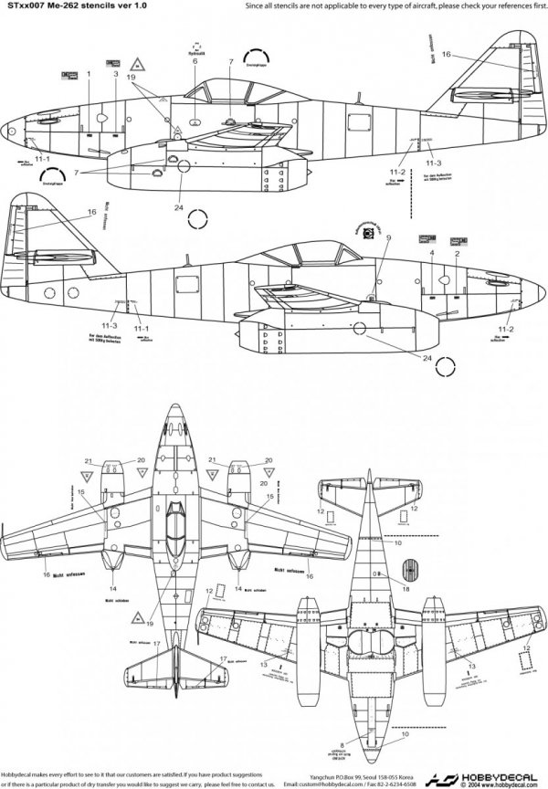 HobbyDecal ST32007V1 Me-262 Stencils ver 1 1/32