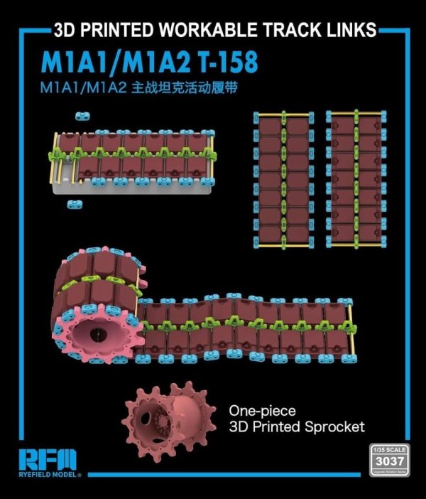 Rye Field Model 3037 3D Printed Workable Track Links M1A1/A2 T-158 1/35