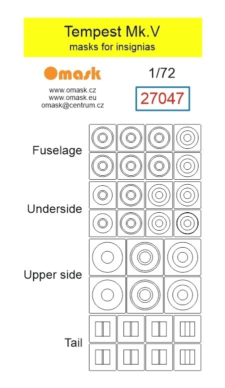 Omask 27047 Tempest Mk.V RAF masks for insignias 1/72