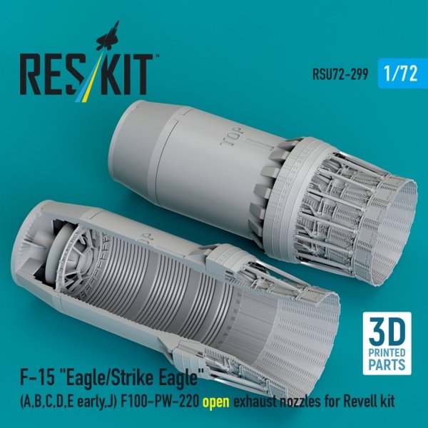 RESKIT RSU72-0299 F‑15 "Eagle/Strike Eagle" (A, B, C, D, E early, J) F100-PW-220 open exhaust nozzles for Revell kit (3D Printed) (1/72)