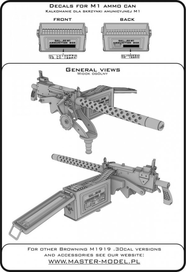 Master GM-35-092 Browning M1919 A4 .30 cal (7,62mm) - mocowanie E6160 - używany np. na M4 Sherman, T17E1 Staghound 1/35
