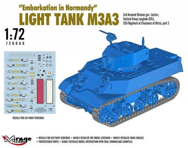 Mirage-Hobby 726066 &quot;Le Débarquement de Normandie&quot; Light Tank M3A3. 2nd ADgen. Leclerc,GTL,12th Regiment of Chasseurs of Africa, part 2 1/72