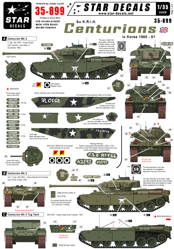 Star Decals 35-899 8th K.R.I.H. Centurions in Korean 1/35