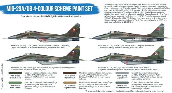 Hataka HTK-BS105 MiG-29A/UB 4-colour scheme paint set (6x17ml)