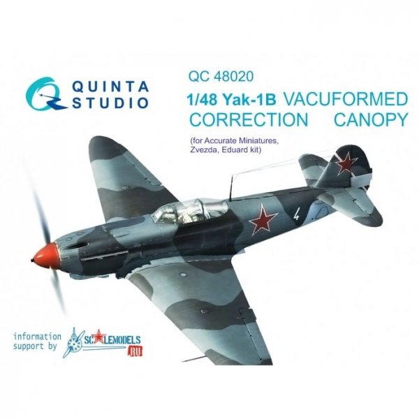 Quinta Studio QC48020 Yak-1B correction vacuformed clear canopy 1 pcs (for Accurate miniatures/Zvezda/Eduard kit) 1/48