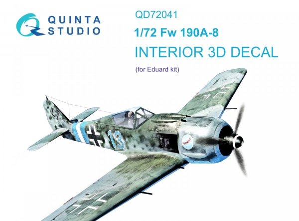 Quinta Studio QD72041 Fw 190A-8 3D-Printed &amp; coloured Interior on decal paper (Eduard) 1/72